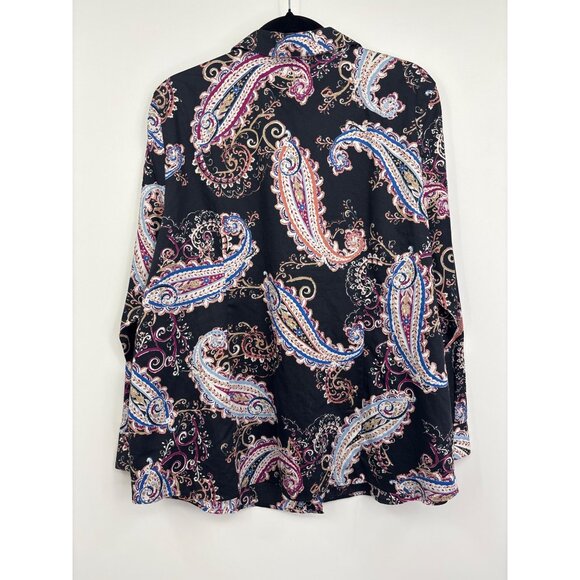 Chico's No-Iron Paisley Long Sleeve Button Up Cotton Shirt Black Sz 3 (16) XL - Picture 4 of 5